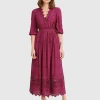 Sale Belle & Bloom All Eyes On Me Midi Dress - Burgundy