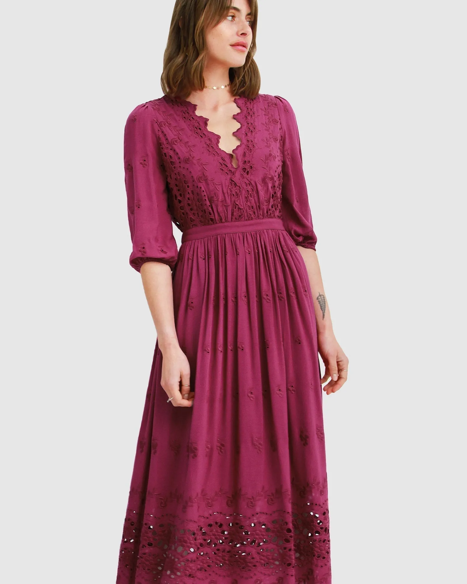 Sale Belle & Bloom All Eyes On Me Midi Dress - Burgundy