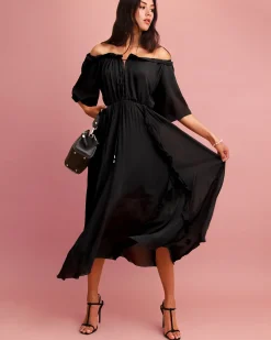 Sale Belle & Bloom Amour Amour Ruffled Midi Dress - Black
