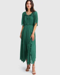Clearance Belle & Bloom Amour Amour Ruffled Midi Dress - Dark Green DarkGreen