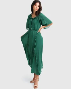 Clearance Belle & Bloom Amour Amour Ruffled Midi Dress - Dark Green DarkGreen