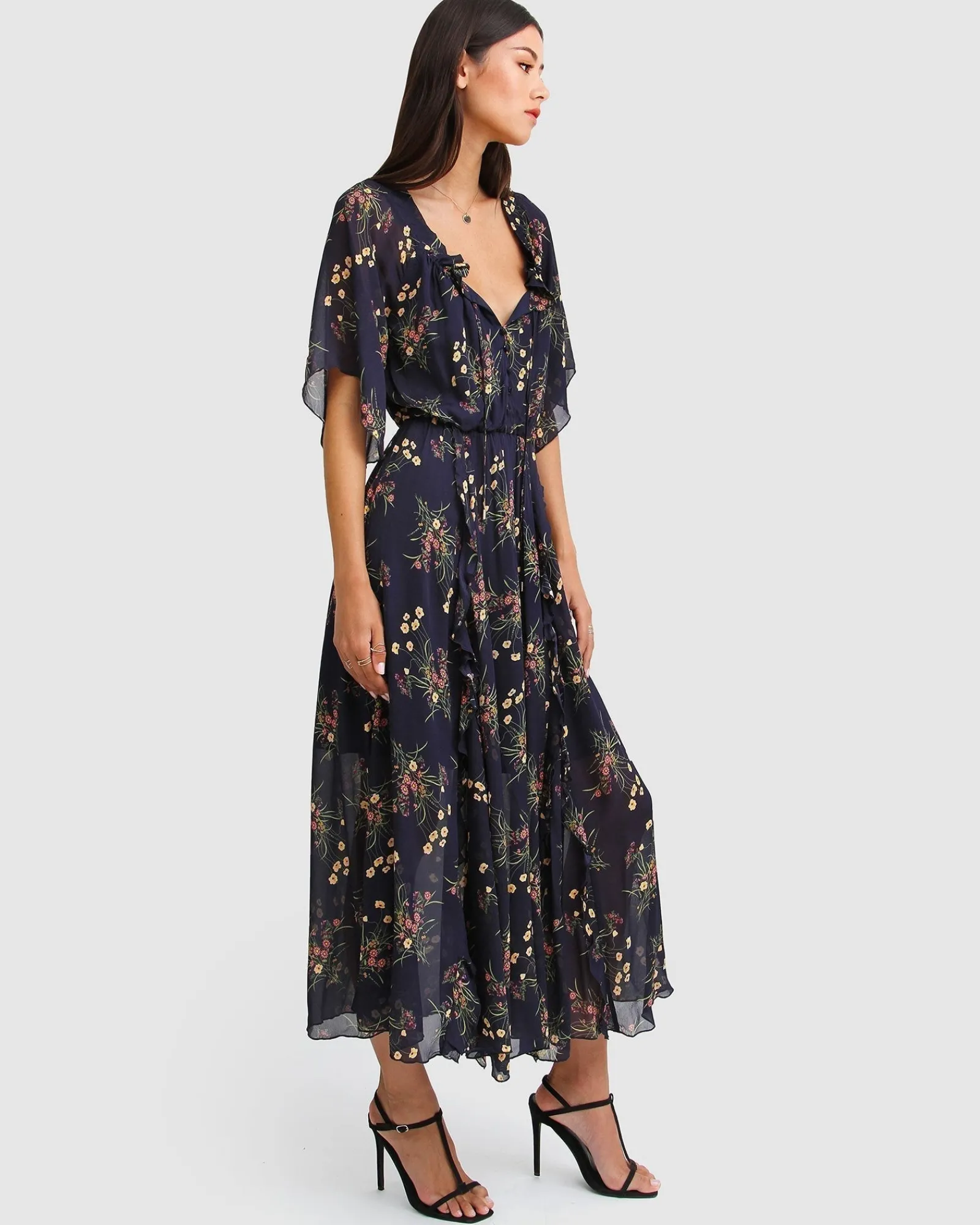 Sale Belle & Bloom Amour Amour Ruffled Midi Dress - Navy
