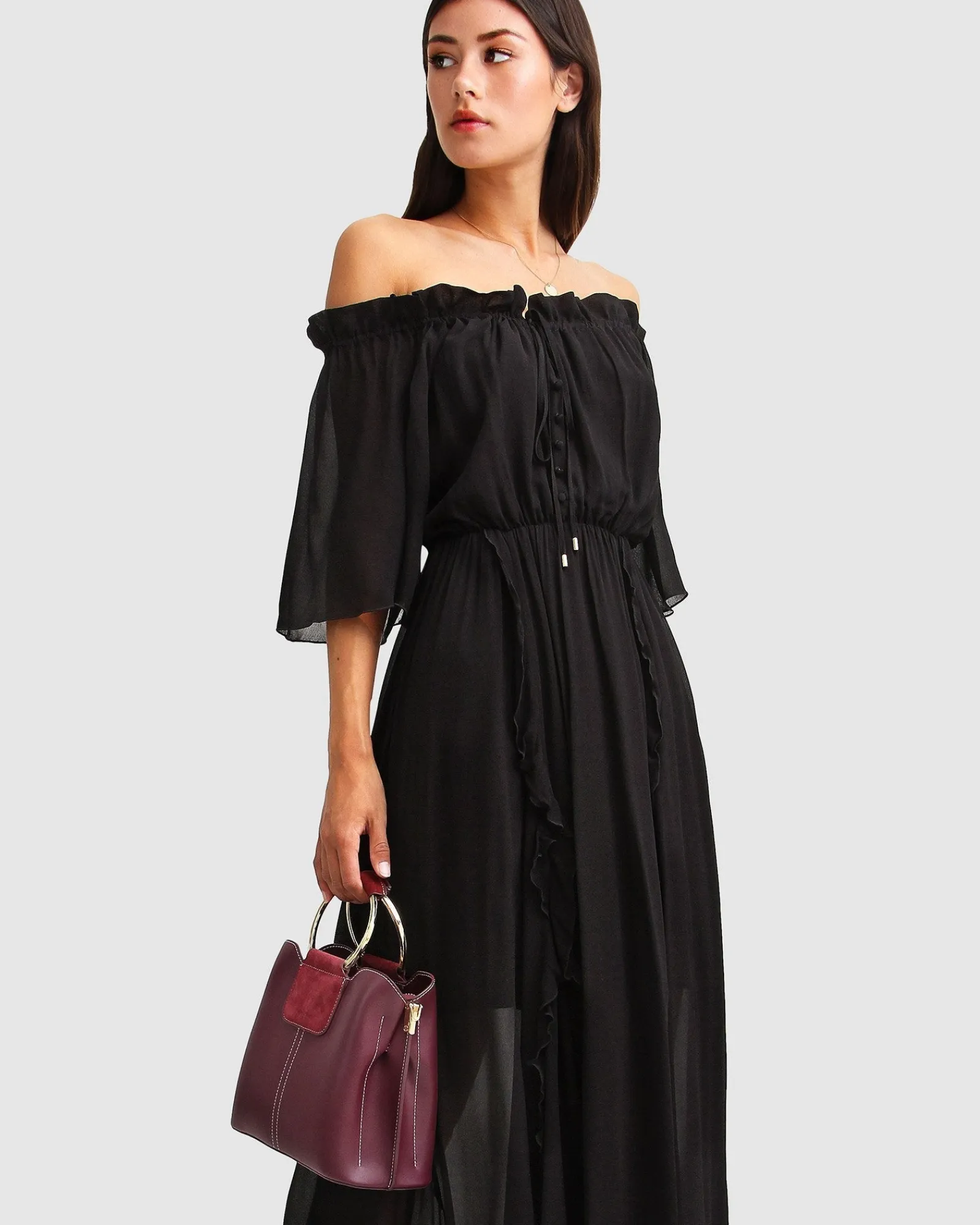 Sale Belle & Bloom Amour Amour Ruffled Midi Dress - Black