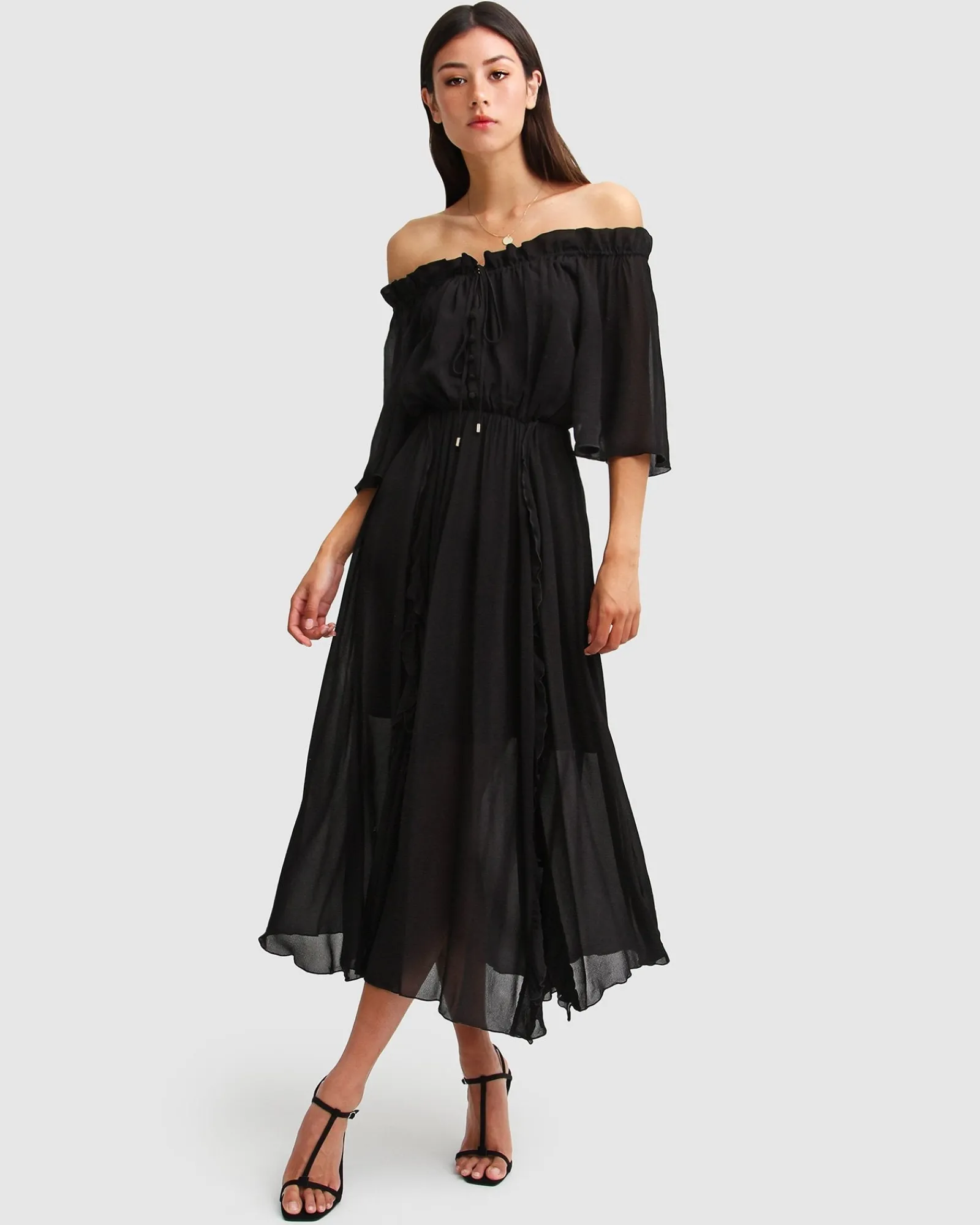 Sale Belle & Bloom Amour Amour Ruffled Midi Dress - Black