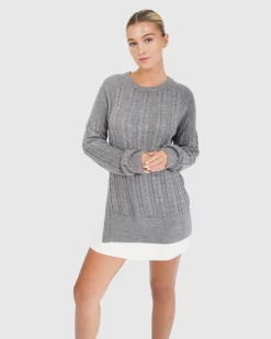 Sale Belle & Bloom At Last Cable Knit Jumper with Slit - Grey Marle GreyMarle
