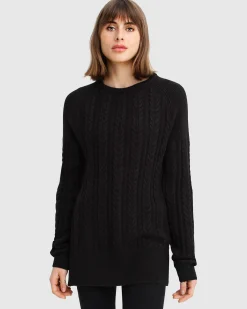 Online Belle & Bloom At Last Cable Knit Jumper with Slit - Black