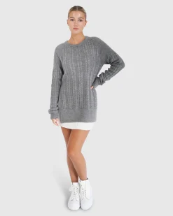 Sale Belle & Bloom At Last Cable Knit Jumper with Slit - Grey Marle GreyMarle