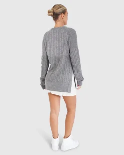 Sale Belle & Bloom At Last Cable Knit Jumper with Slit - Grey Marle GreyMarle