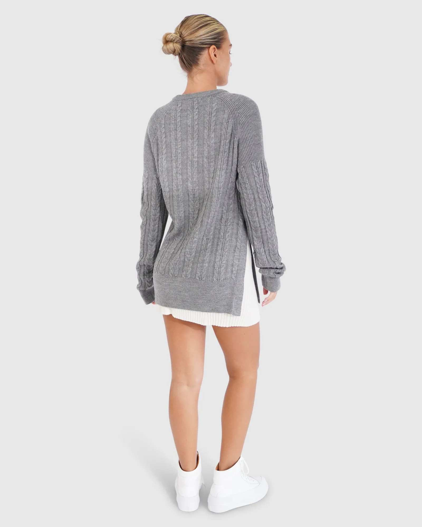 Sale Belle & Bloom At Last Cable Knit Jumper with Slit - Grey Marle GreyMarle