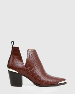 Fashion Belle & Bloom Austin Croc Embossed Ankle Boot - Chocolate FINAL SALE ChocolateFINALSALE