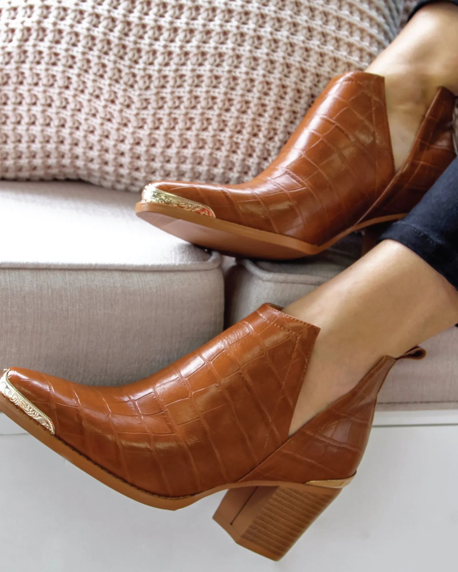 Best Belle & Bloom Austin Croc Embossed Ankle Boot - Camel