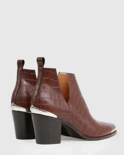 Fashion Belle & Bloom Austin Croc Embossed Ankle Boot - Chocolate FINAL SALE ChocolateFINALSALE