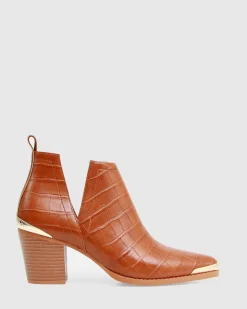 Best Belle & Bloom Austin Croc Embossed Ankle Boot - Camel