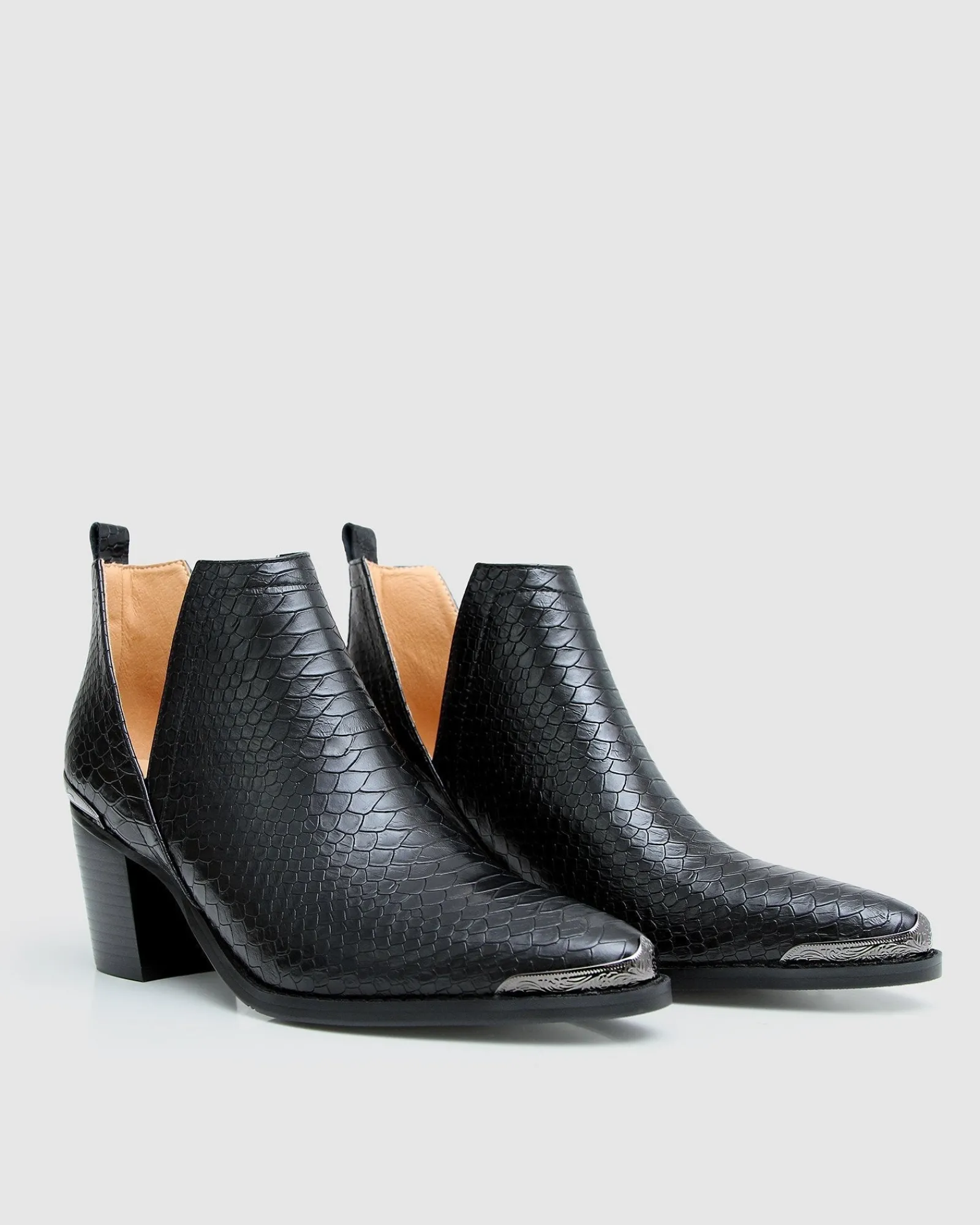 New Belle & Bloom Austin Croc Embossed Ankle Boot - Black