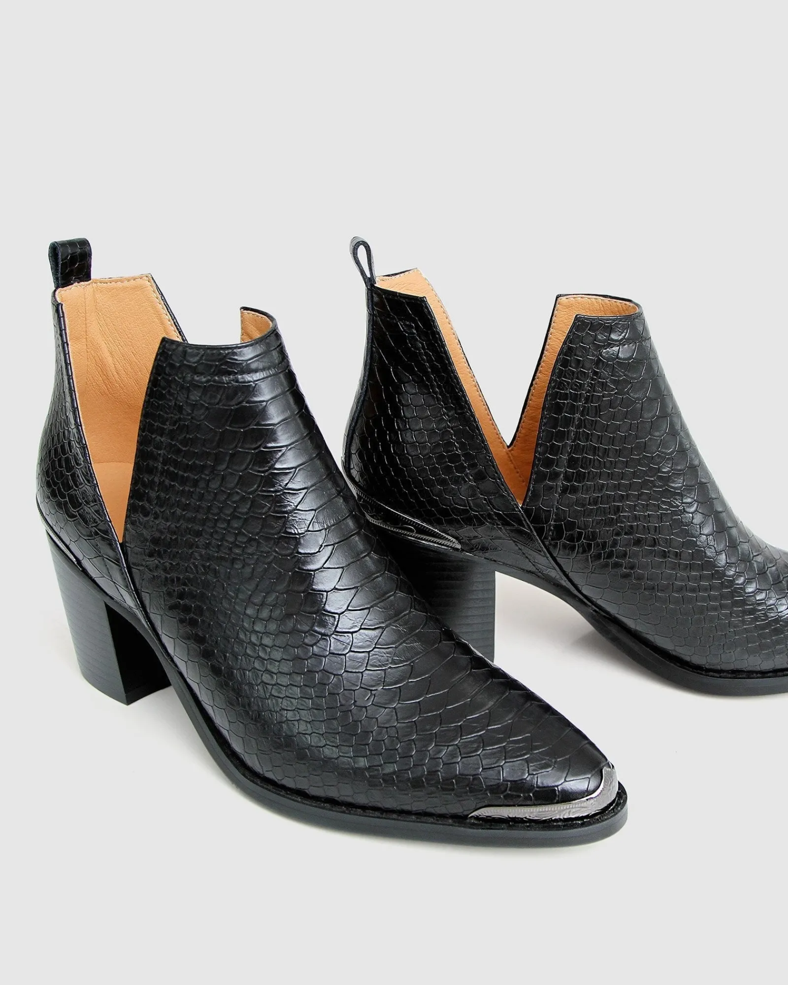 New Belle & Bloom Austin Croc Embossed Ankle Boot - Black