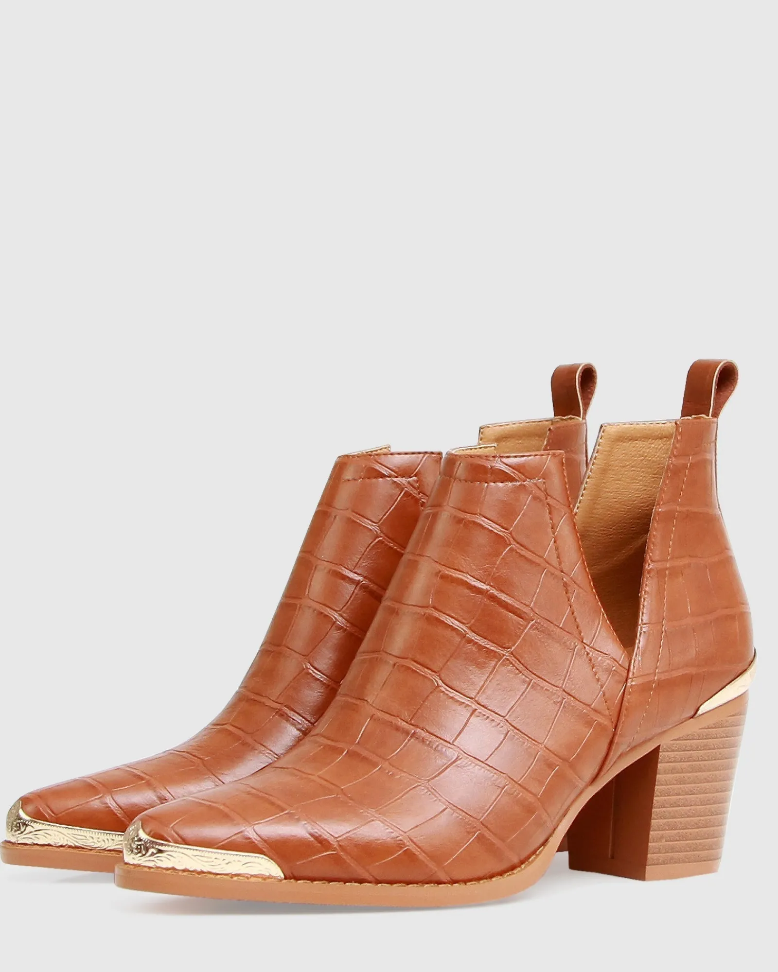 Best Belle & Bloom Austin Croc Embossed Ankle Boot - Camel