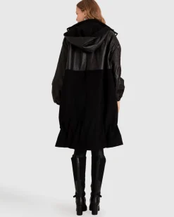 Fashion Belle & Bloom Back to Oversized Leather Panelled Coat - Black