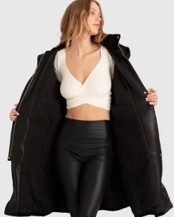 Fashion Belle & Bloom Back to Oversized Leather Panelled Coat - Black
