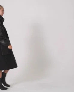 Fashion Belle & Bloom Back to Oversized Leather Panelled Coat - Black