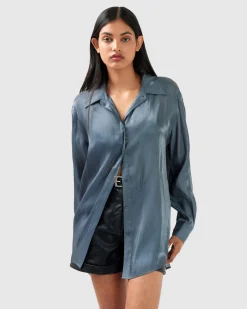 Hot Belle & Bloom Back To You Irredescent Shirt - Slate