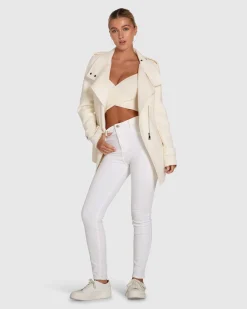 Discount Belle & Bloom Bad Girl Wool Blend Moto Coat - Cream