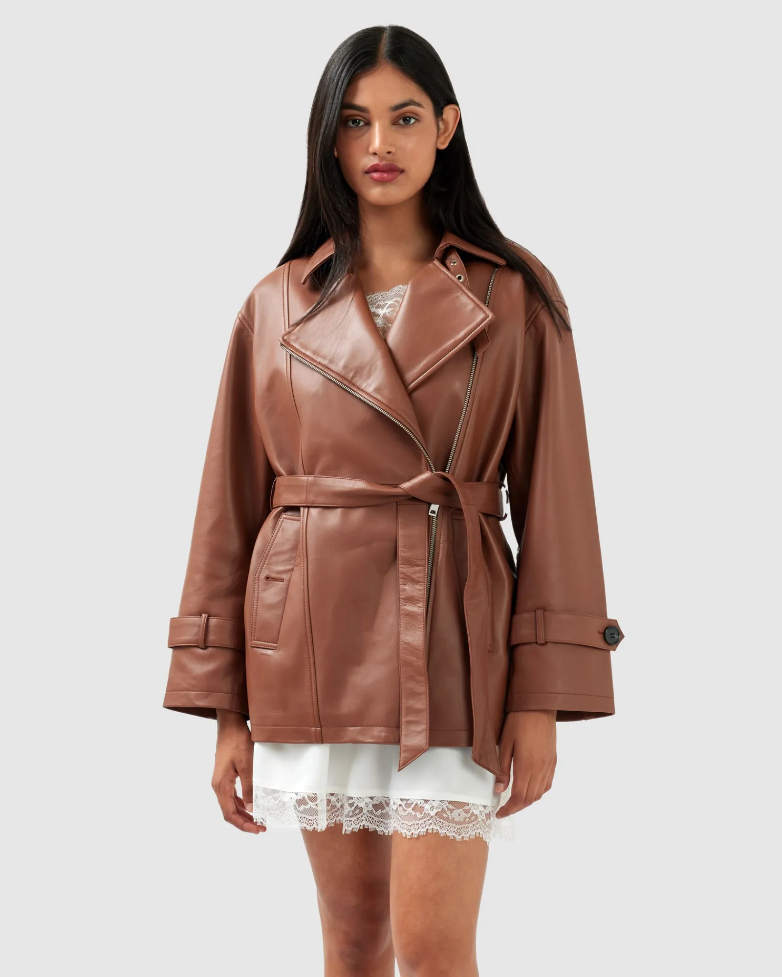 Best Belle & Bloom BFF Belted Leather Jacket - Brown
