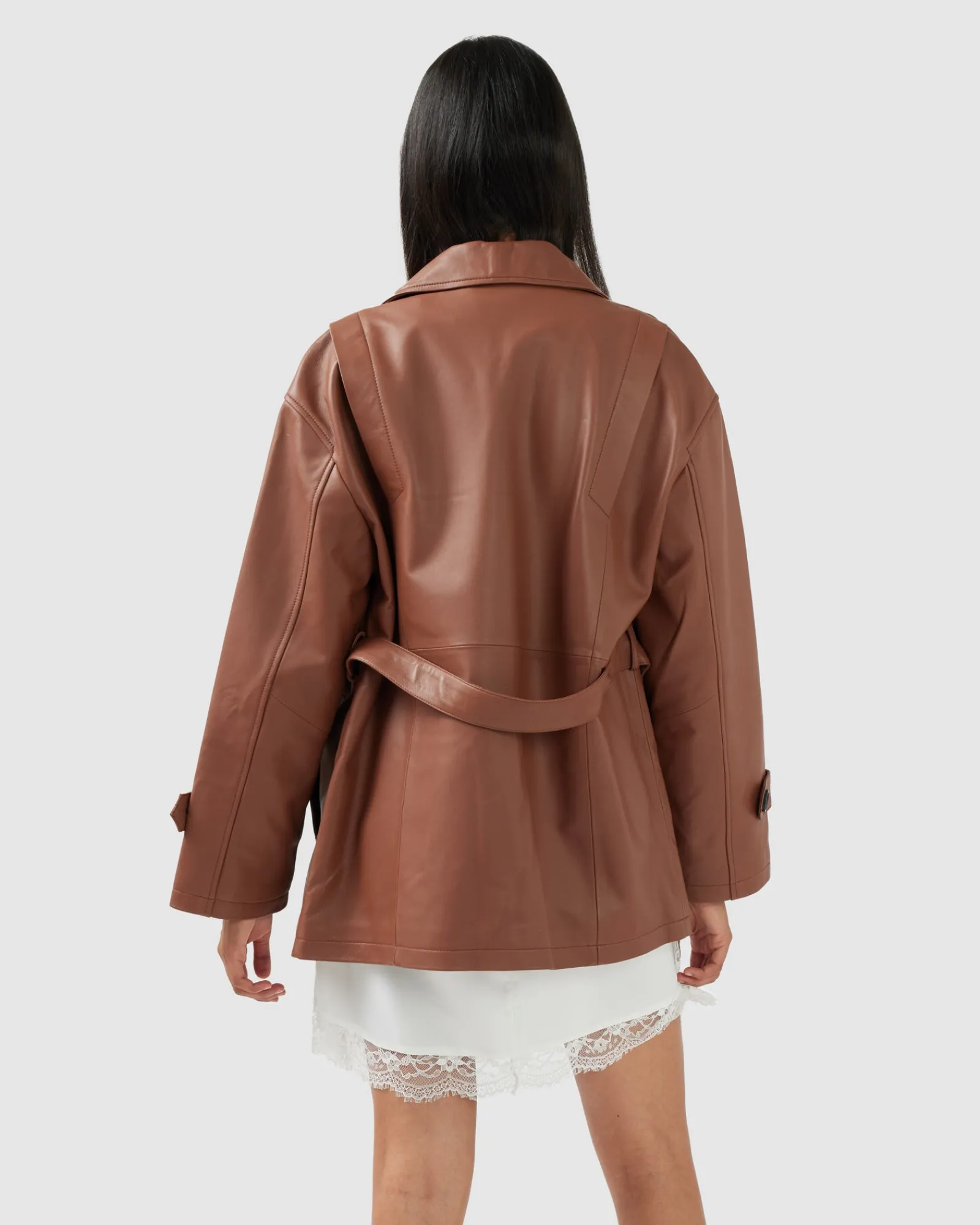 Best Belle & Bloom BFF Belted Leather Jacket - Brown