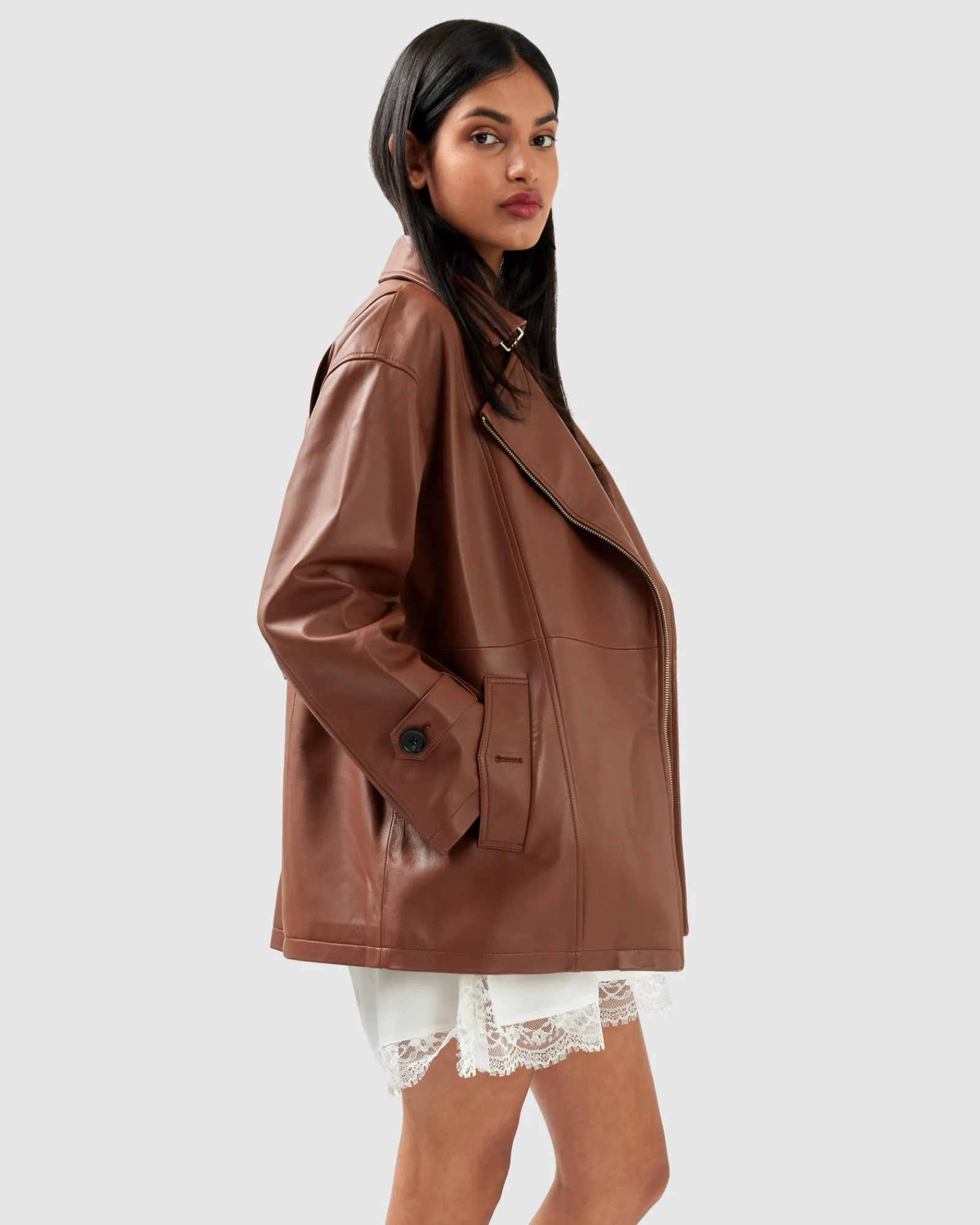 Best Belle & Bloom BFF Belted Leather Jacket - Brown