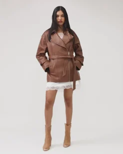 Best Belle & Bloom BFF Belted Leather Jacket - Brown