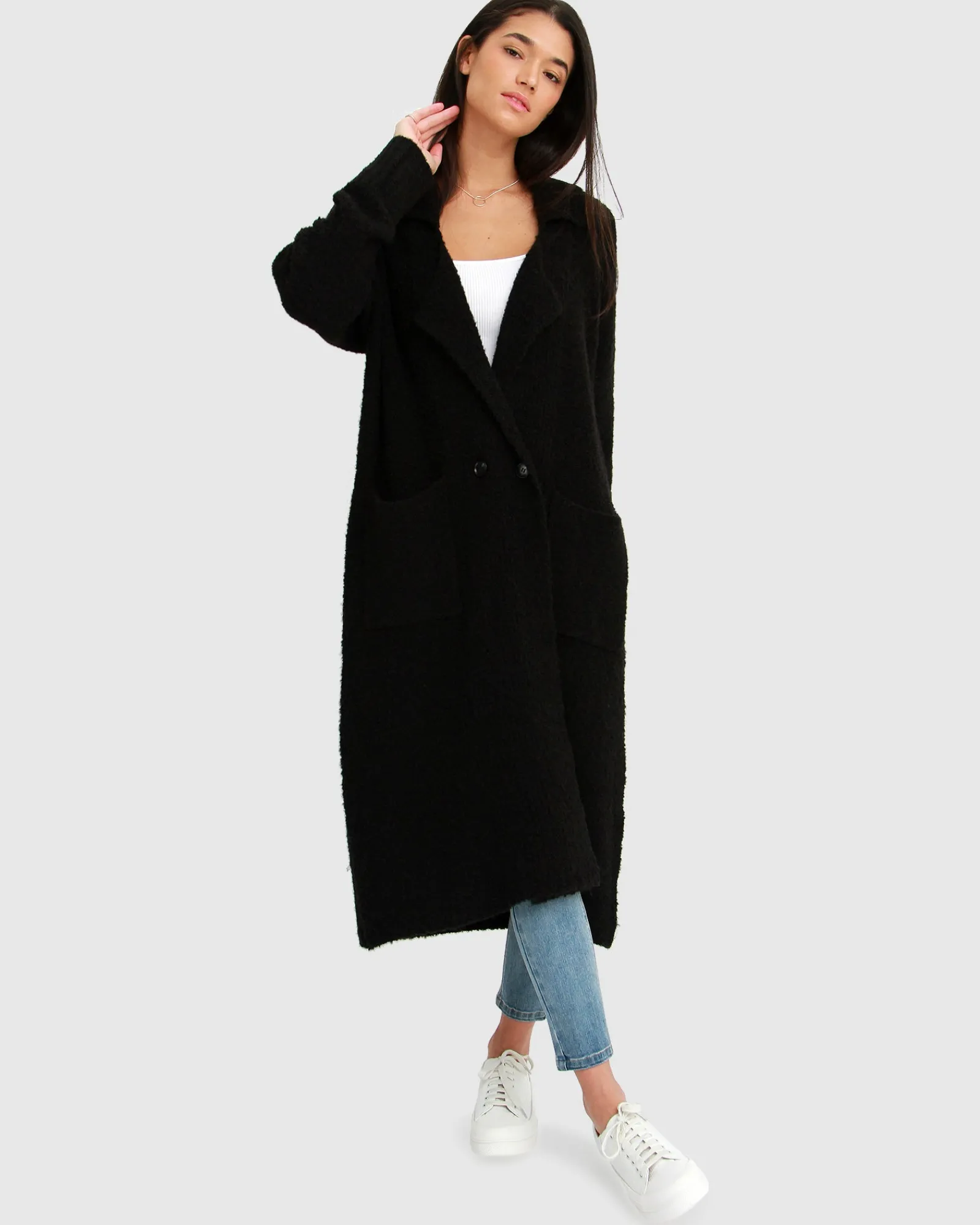 New Belle & Bloom Born To Run Sustainable Sweater Coat - Black
