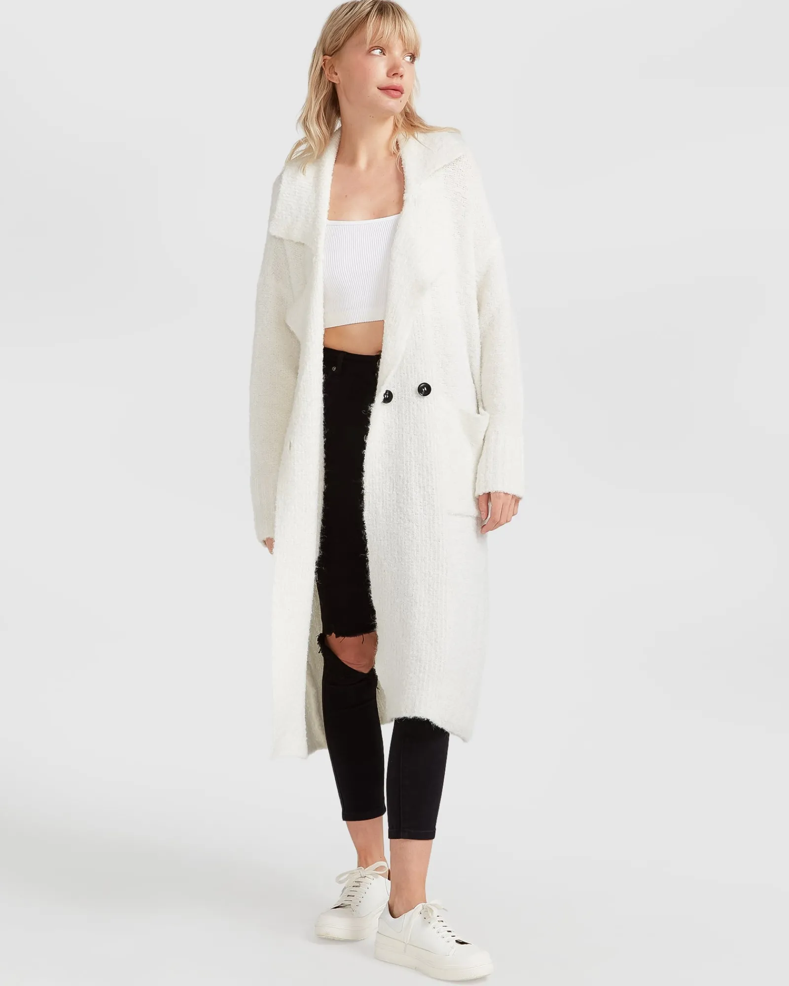 Outlet Belle & Bloom Born To Run Sustainable Sweater Coat - White