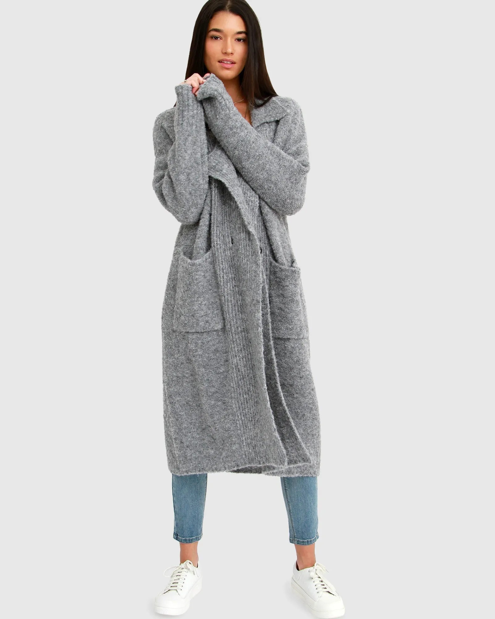 Clearance Belle & Bloom Born To Run Sustainable Sweater Coat - Grey