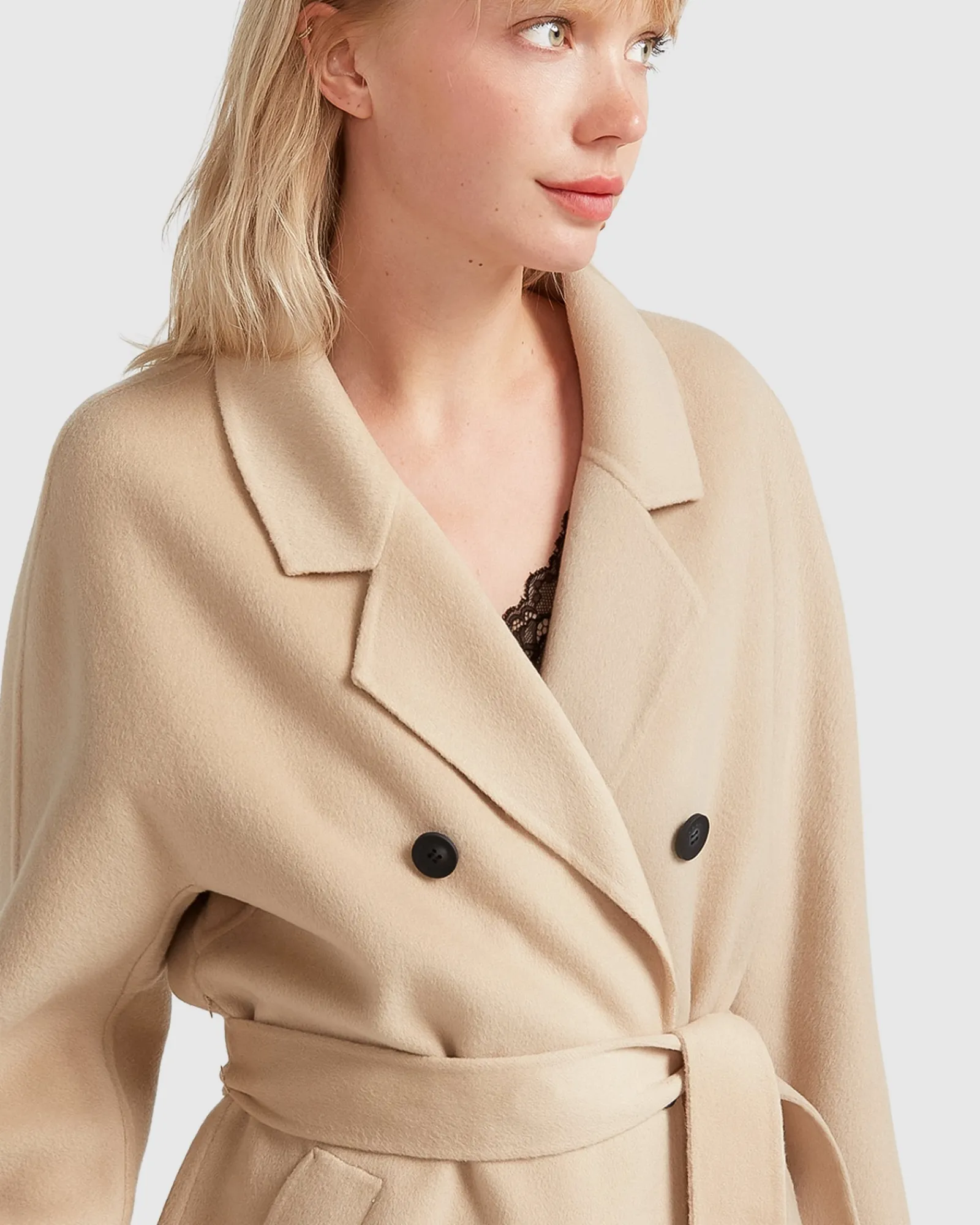 Hot Belle & Bloom Boss Girl Double-Breasted Lined Wool Coat - Pale Oat BreastedLinedWoolCoat-PaleOat