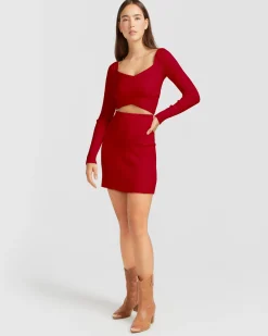 Discount Belle & Bloom C'est Belle Knit Mini Skirt - Red