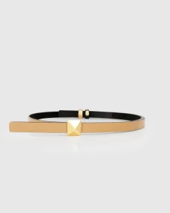 New Belle & Bloom Cleopatra Pyramid Stud Leather Belt - Tan/Black
