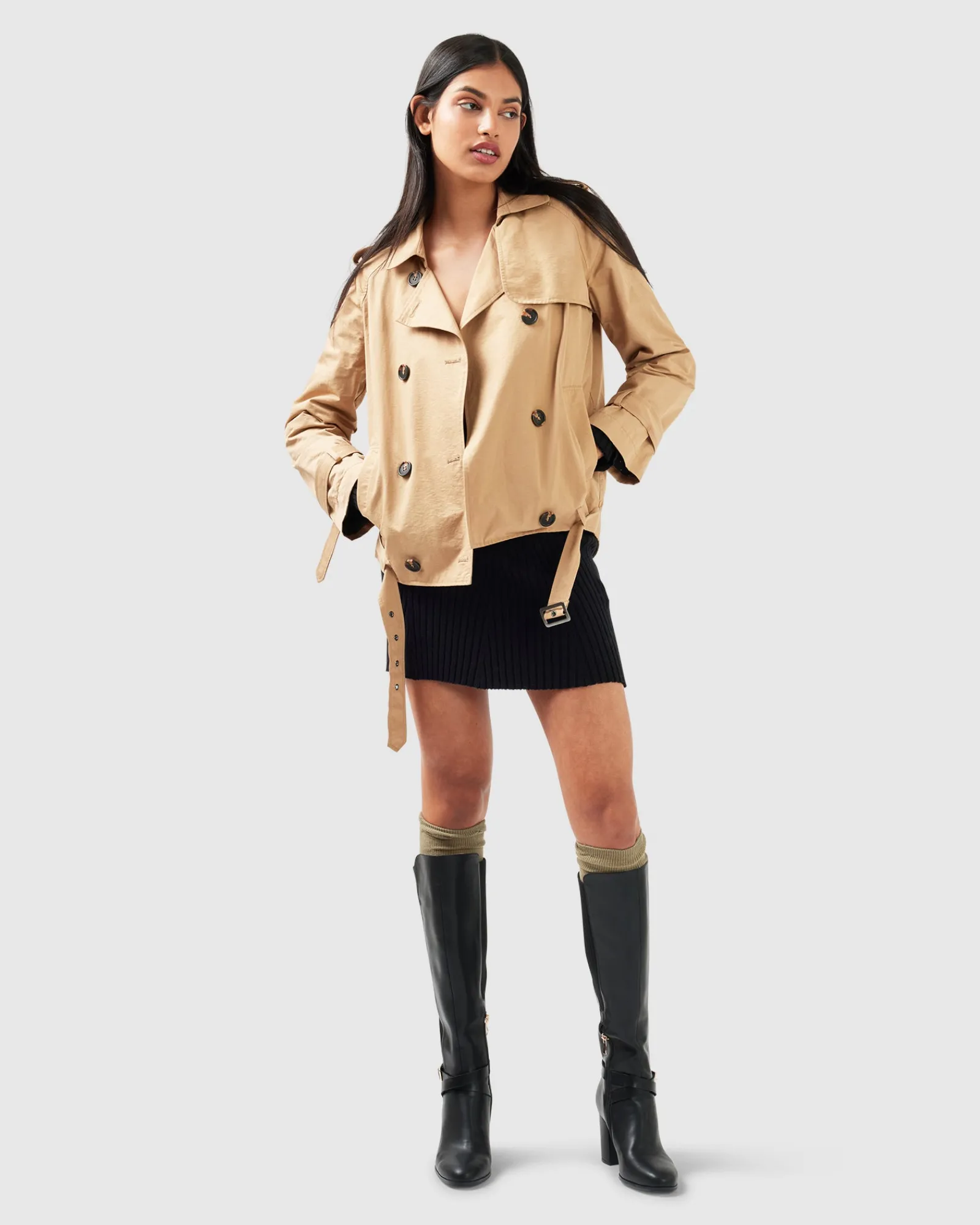 Best Belle & Bloom Cool Nights Cropped Trench Coat - Khaki