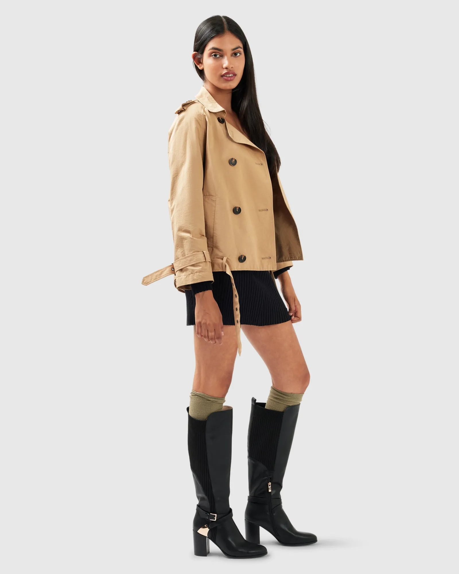 Best Belle & Bloom Cool Nights Cropped Trench Coat - Khaki