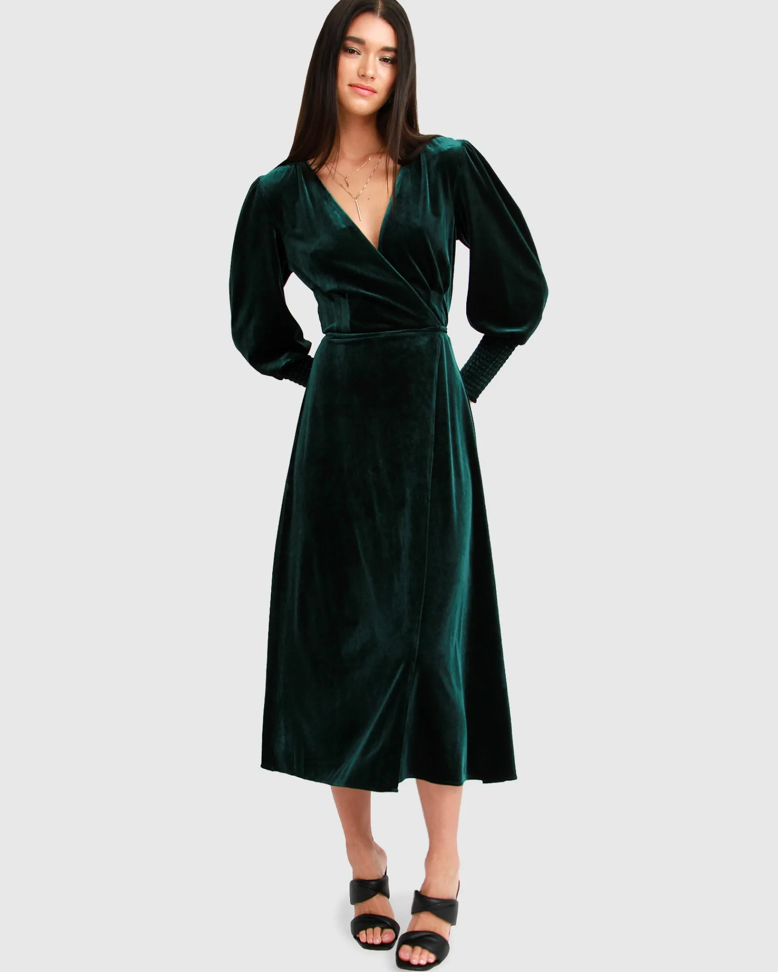 Sale Belle & Bloom Current Mood Velvet Wrap Dress - Dark Green DarkGreen