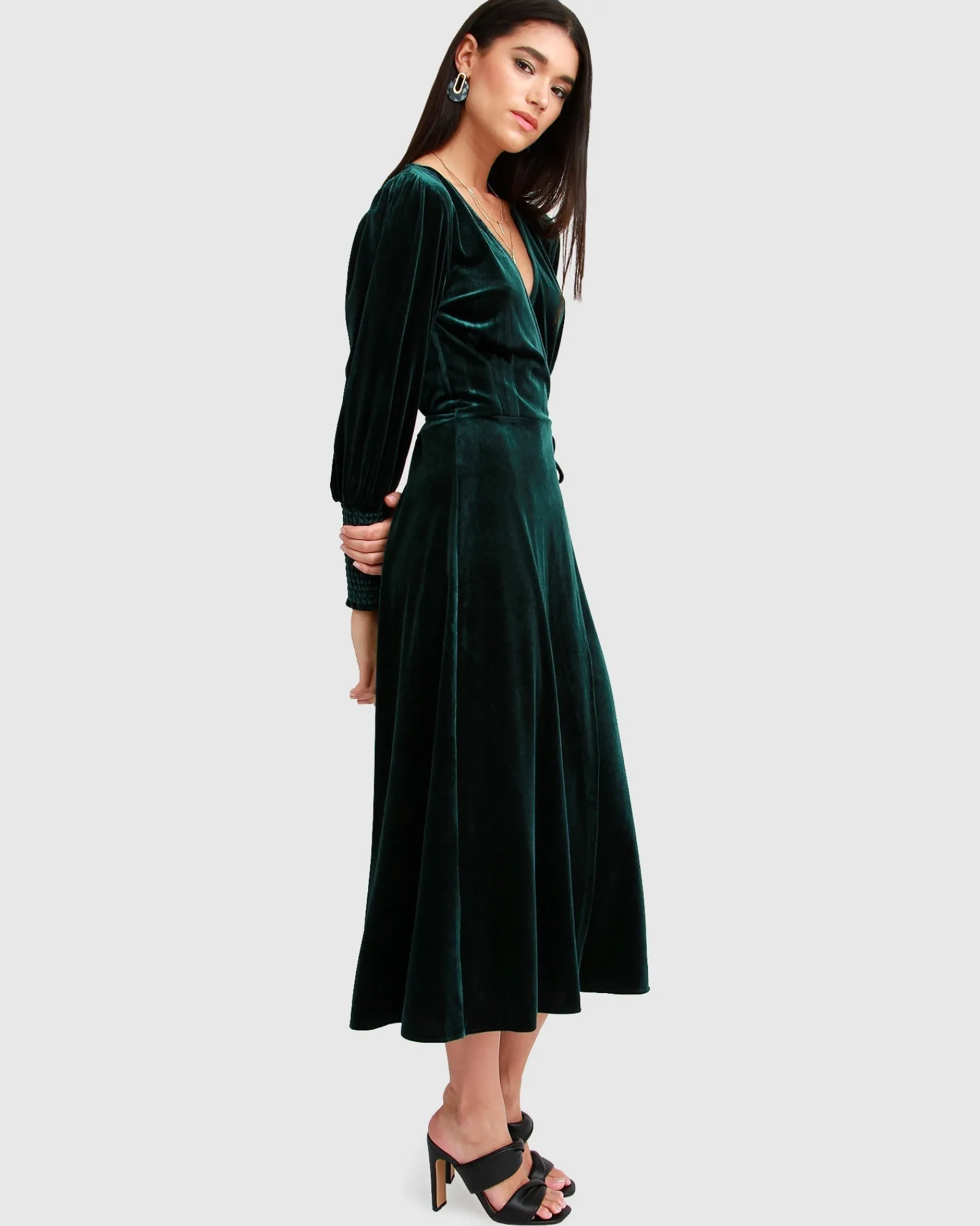 Sale Belle & Bloom Current Mood Velvet Wrap Dress - Dark Green DarkGreen