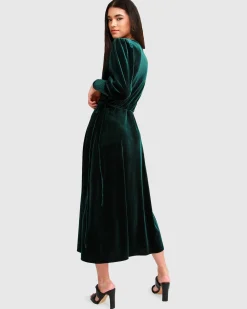 Sale Belle & Bloom Current Mood Velvet Wrap Dress - Dark Green DarkGreen