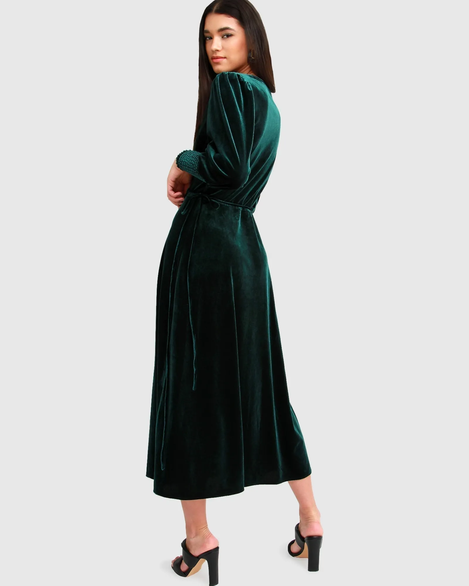 Sale Belle & Bloom Current Mood Velvet Wrap Dress - Dark Green DarkGreen