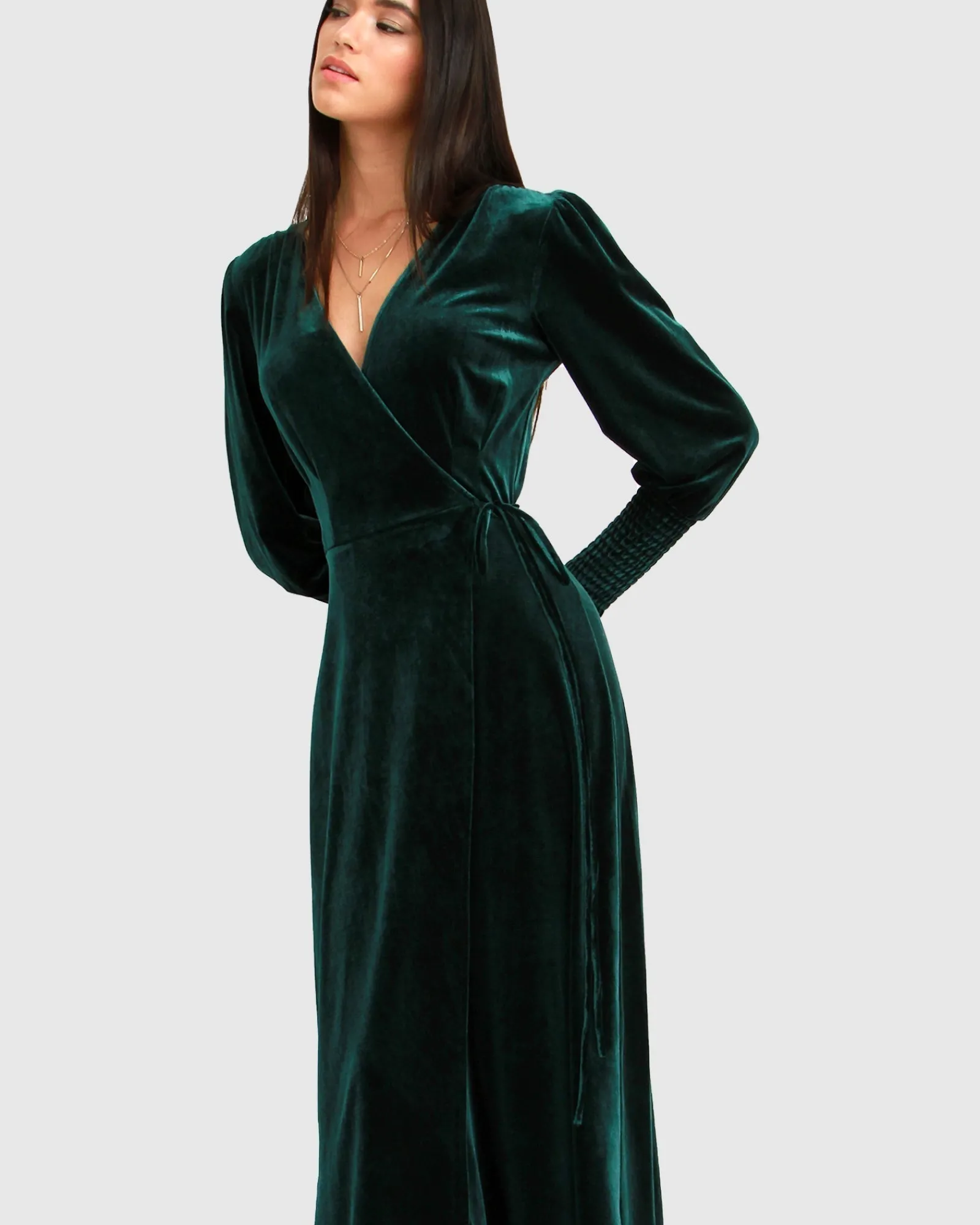 Sale Belle & Bloom Current Mood Velvet Wrap Dress - Dark Green DarkGreen