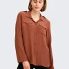 Hot Belle & Bloom Eclipse Rolled Sleeve Blouse - Brown FINAL SALE BrownFINALSALE