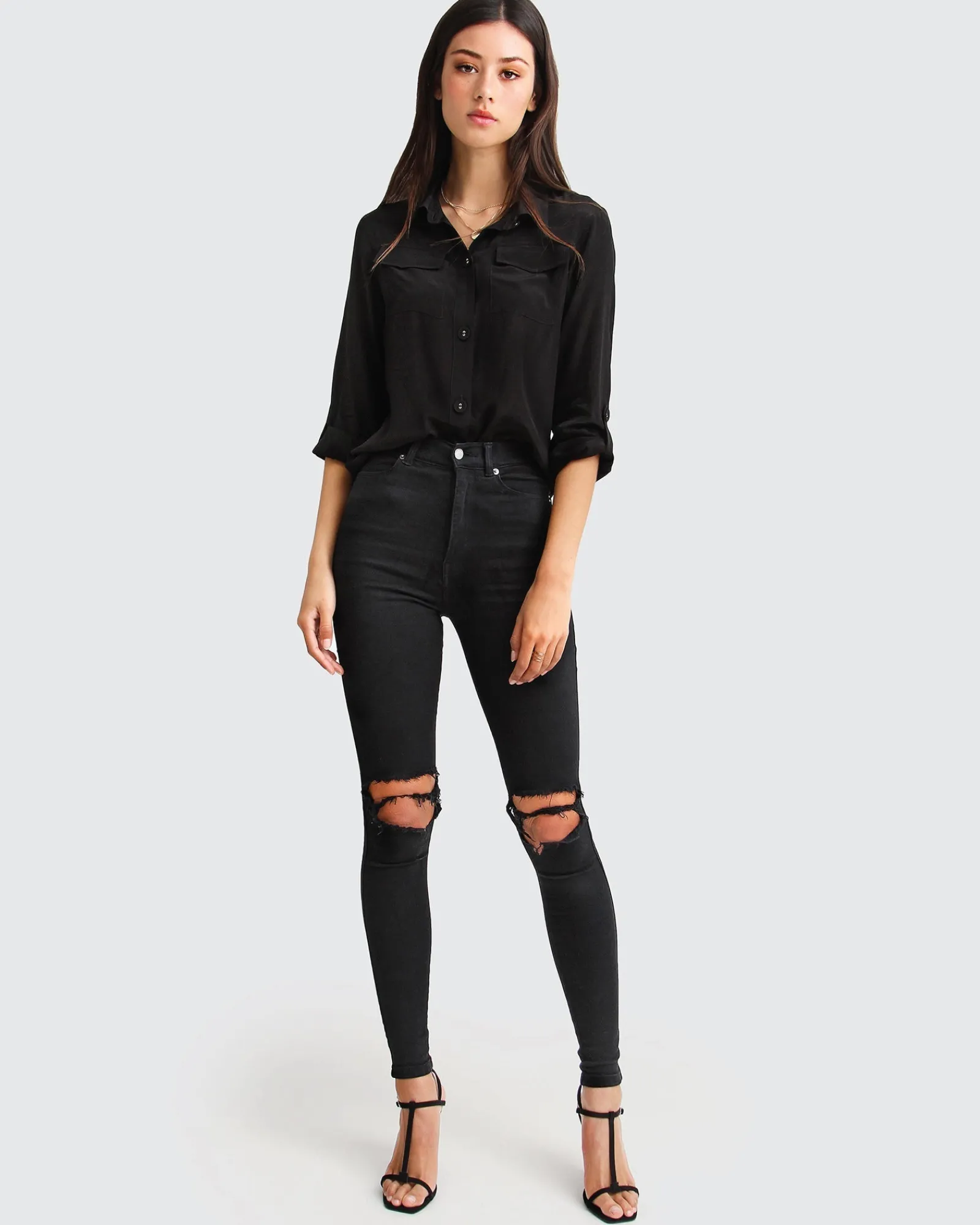 Outlet Belle & Bloom Eclipse Rolled Sleeve Blouse - Black