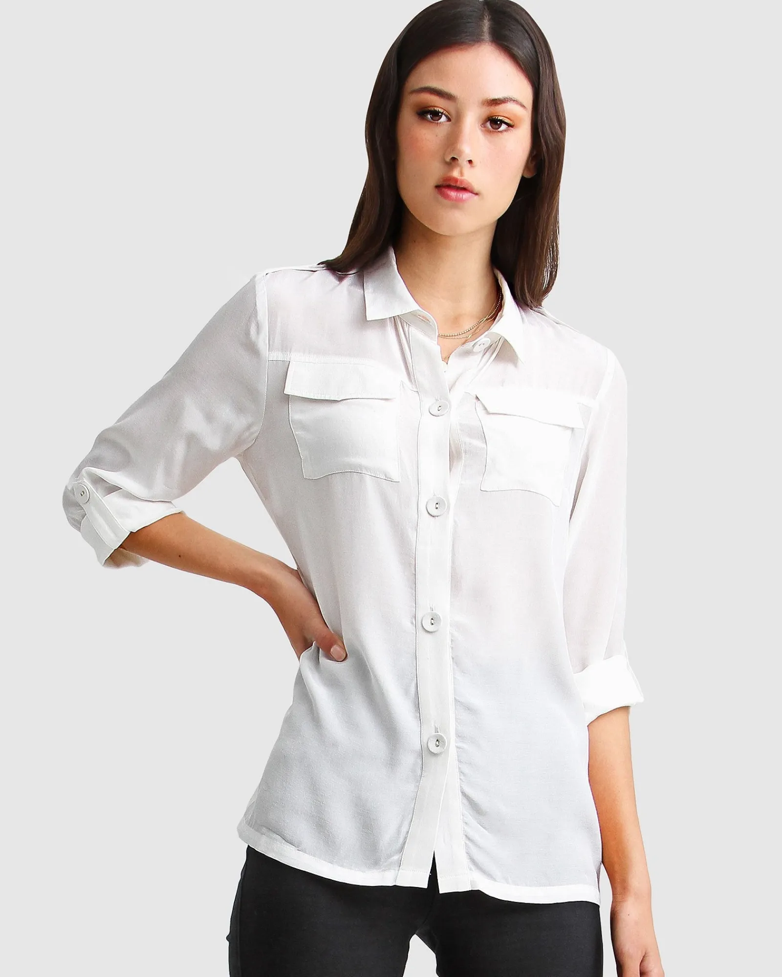 Fashion Belle & Bloom Eclipse Rolled Sleeve Blouse - Cream