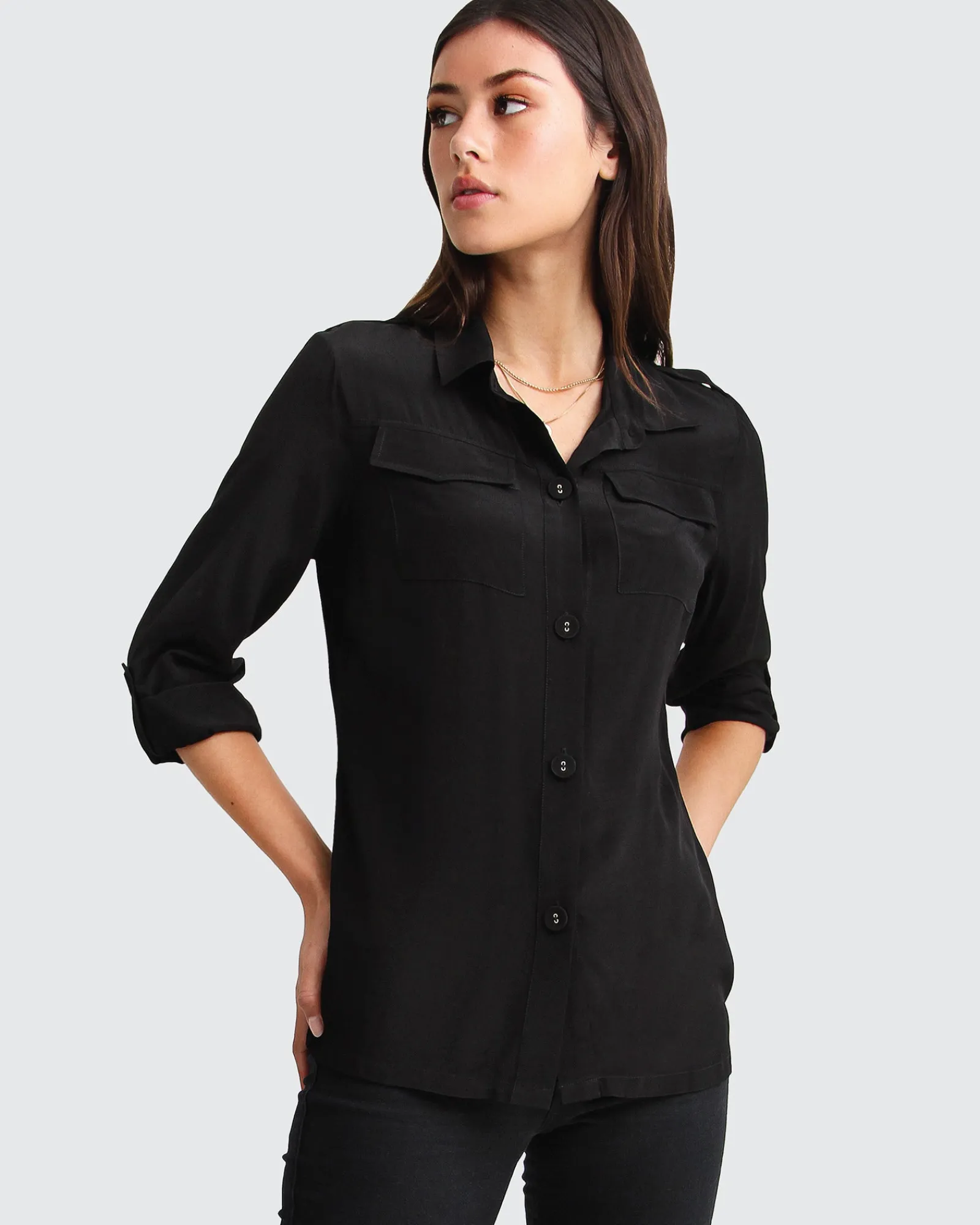 Outlet Belle & Bloom Eclipse Rolled Sleeve Blouse - Black