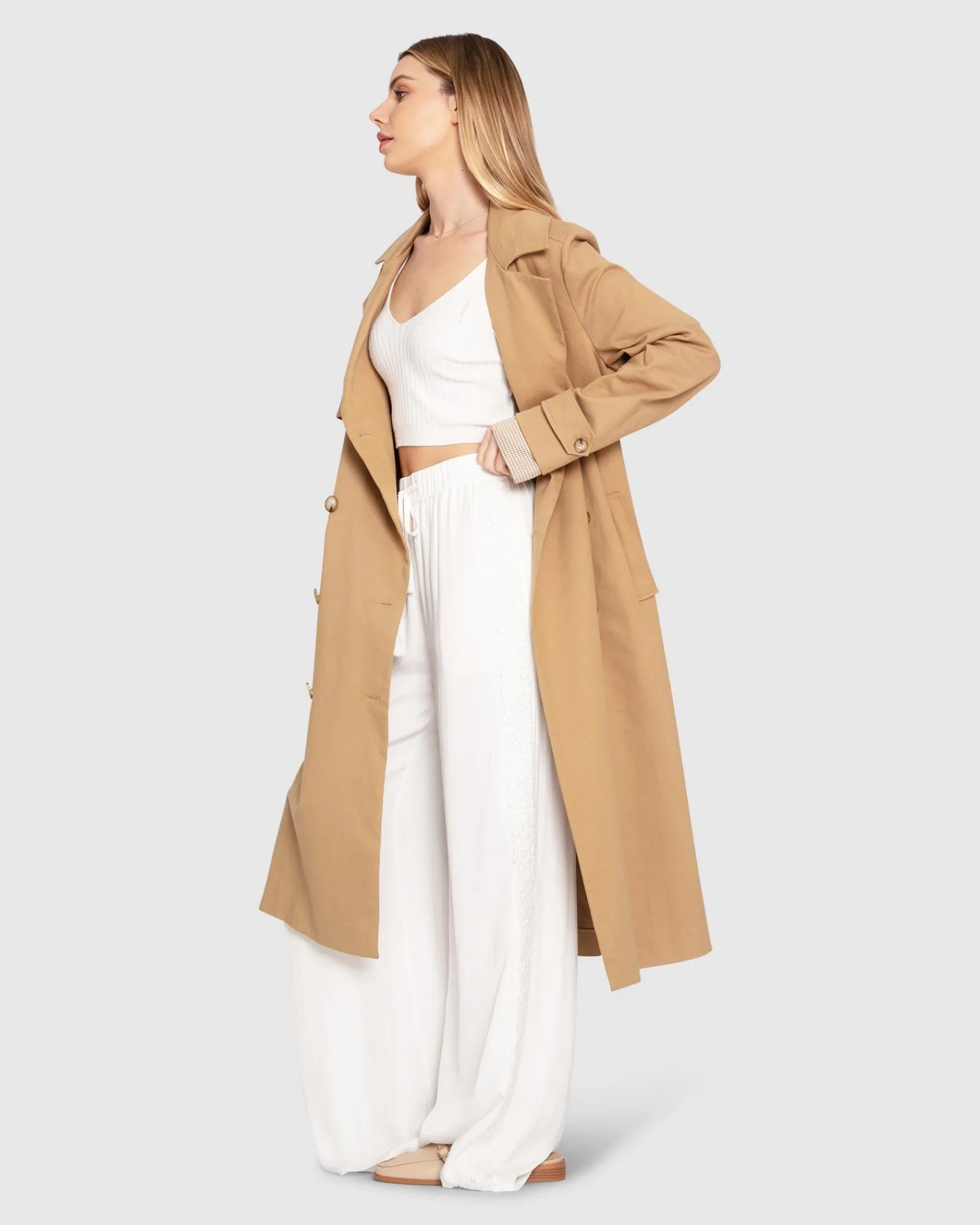 Hot Belle & Bloom Empirical Trench Coat - Khaki