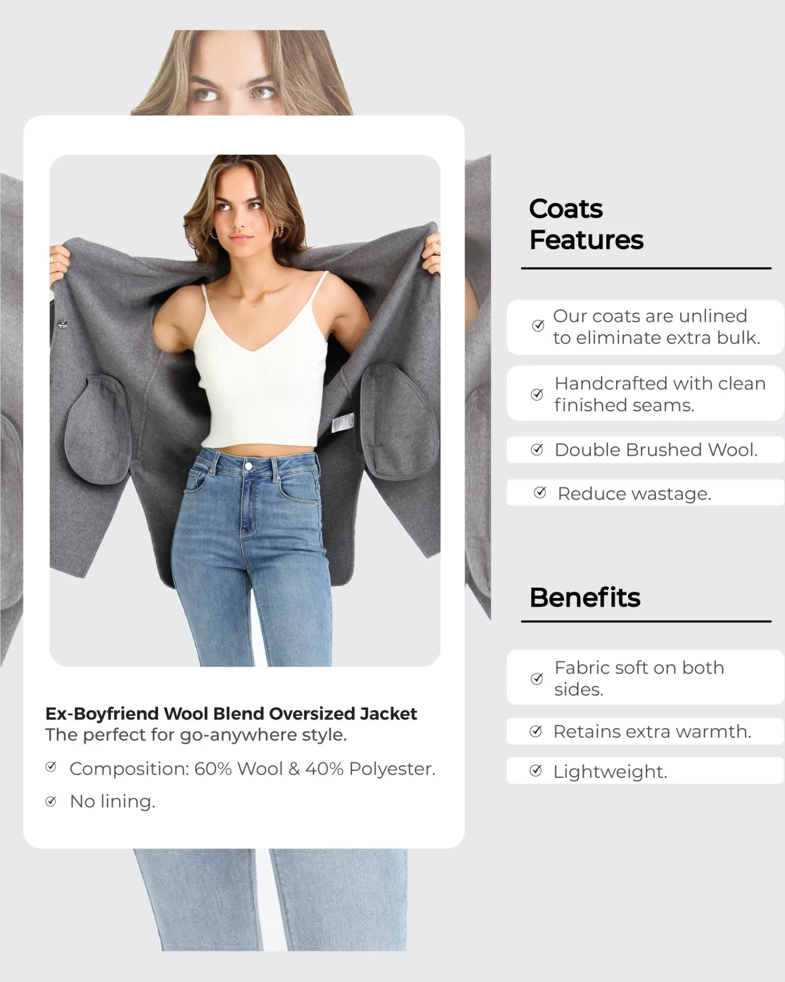 New Belle & Bloom Ex-Boyfriend Wool Blend Oversized Jacket - Lilac BoyfriendWoolBlendOversizedJacket-Lilac