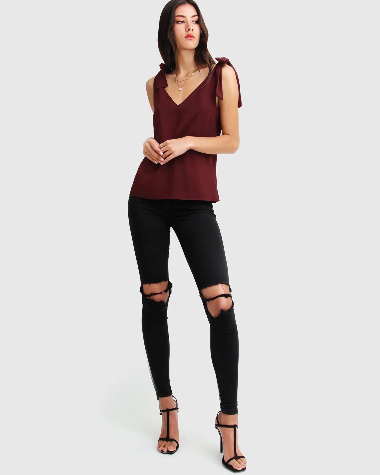 Sale Belle & Bloom Feel For You V-Neck Top - Burgundy NeckTop-Burgundy