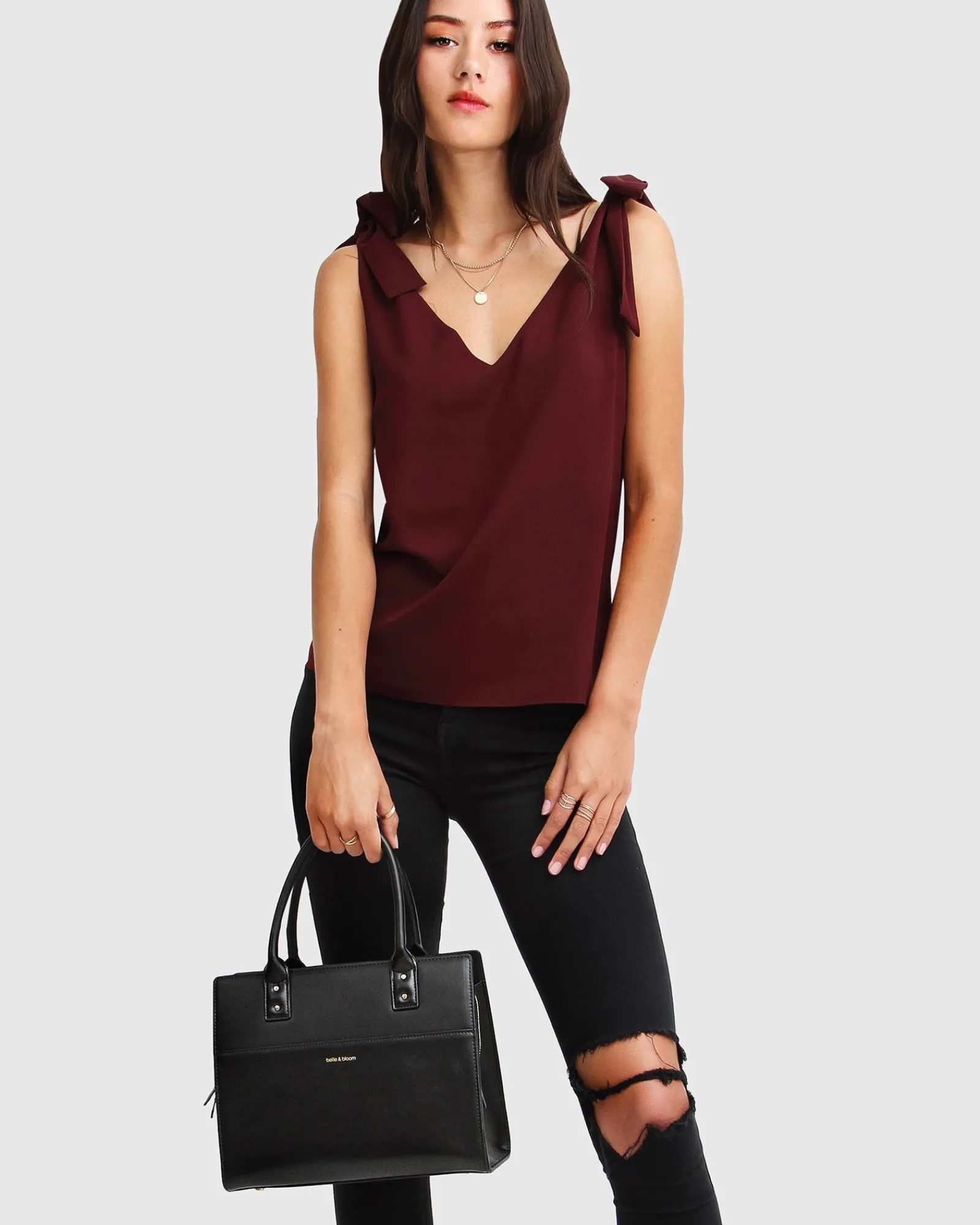 Sale Belle & Bloom Feel For You V-Neck Top - Burgundy NeckTop-Burgundy